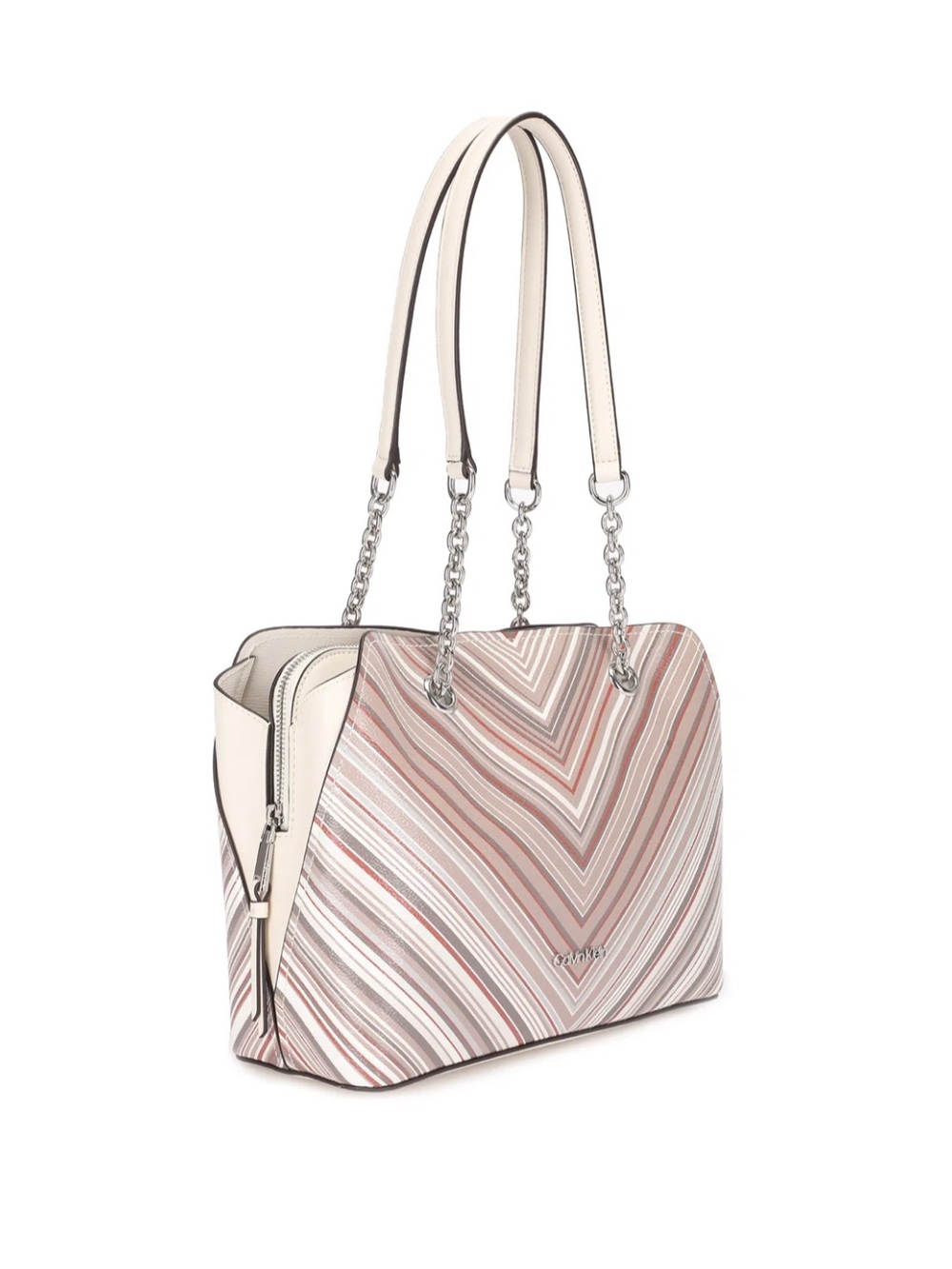 Calvin Klein Striped Chevron Tote Bag in Blush and Cream - Picture 2 of 6